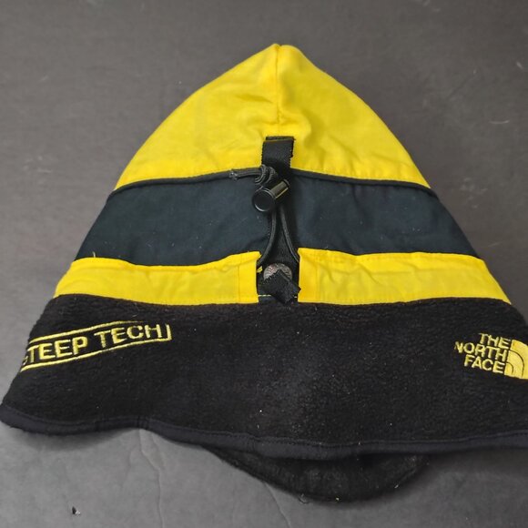 VINTAGE The North Face Steep Tech Hat Cap Yellow Black Expedition Fleece Lined - Picture 6 of 9